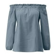 thumbnail image 4 of Blue Womens Tops Women's Blouse Off Shoulder Casual Sleeve T Shirt Shoulder Tops Size Summer Loose Ruffle Top Shirts for Women, 4 of 5