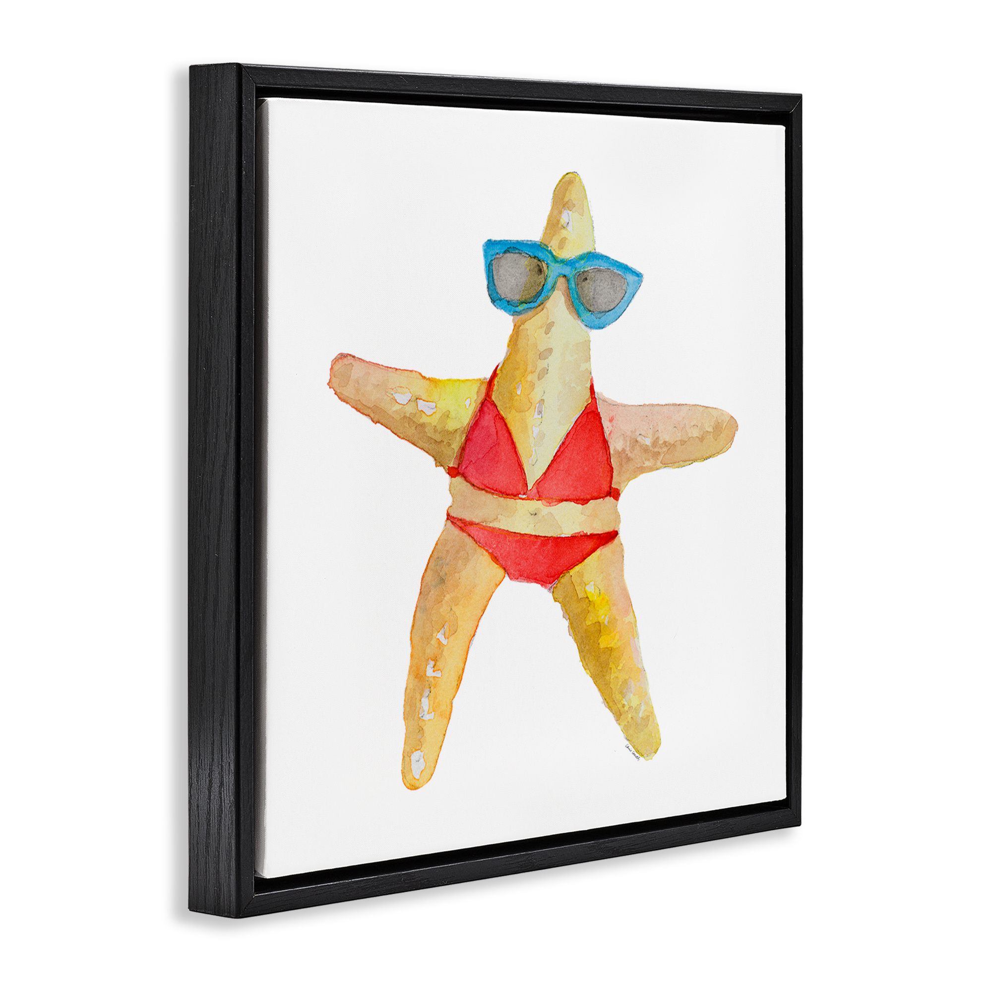 Stupell Industries Fun Swimsuit Starfish Novelty Painting Black Floater Framed Canvas Art Print Wall Art, 25 x 25