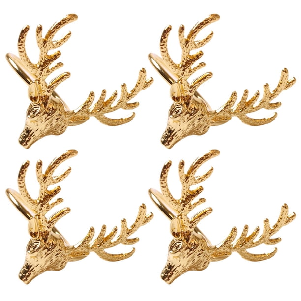 KAKOWELY 4 anillos de servilleta con forma de cabeza de ciervo, hebillas para servilletas navideñas, decoración para fiestas navideñas y cenas.