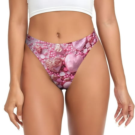 Qokaie Pink Glitter Heart Candy Printed Women s Cotton Thong Underwear  Sexy Breathable Panties G-string-3X-Large