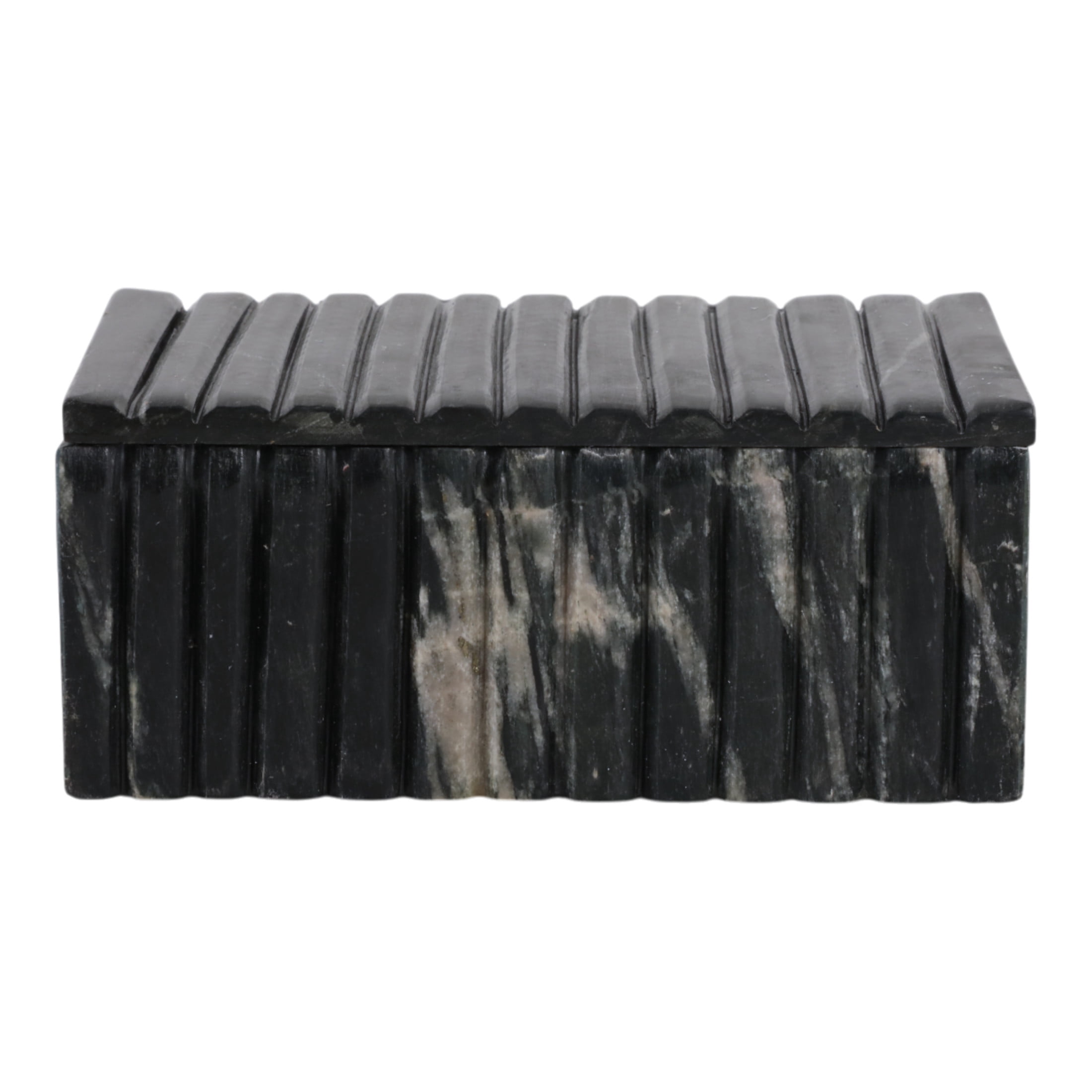 Decorative Marble Ridged Box for Home Decor- Modern Storage Box with Lid for Jewelry, Keepsake, and Shelf Accent - Home Organizer for Bedroom, Office Desk, or Living Room Decor - 3", Black