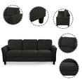 thumbnail image 3 of 3 Seater Sofa, 76" Modern Linen Fabric Tufted Upholstered Accent Sofa with Thicken Cushions and Square Arms 3-Seats Couch with Pillows for Living Room Bedroom Office, Black, 3 of 7