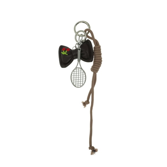 Unique Bargains 1 Pc Fashionable Bow Racket Handbag Charm Decorative Keychain Brown