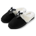thumbnail image 1 of Luxurious Comfy Plush Slippers,Unique Ribbon bow Accent Pattern,Fleece Band and Interior,Non-slip Rubber Textured Sole(Black-7), 1 of 7