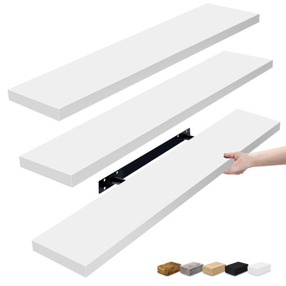Sorbus Floating Shelves for Wall - 3 Long Floating Shelves for Bedroom, Kitchen, Living Room, Bathroom Shelves, Farmhouse Home Decor - 35 x 9 Inch Wall Mounted Floating Shelves for Wall, White