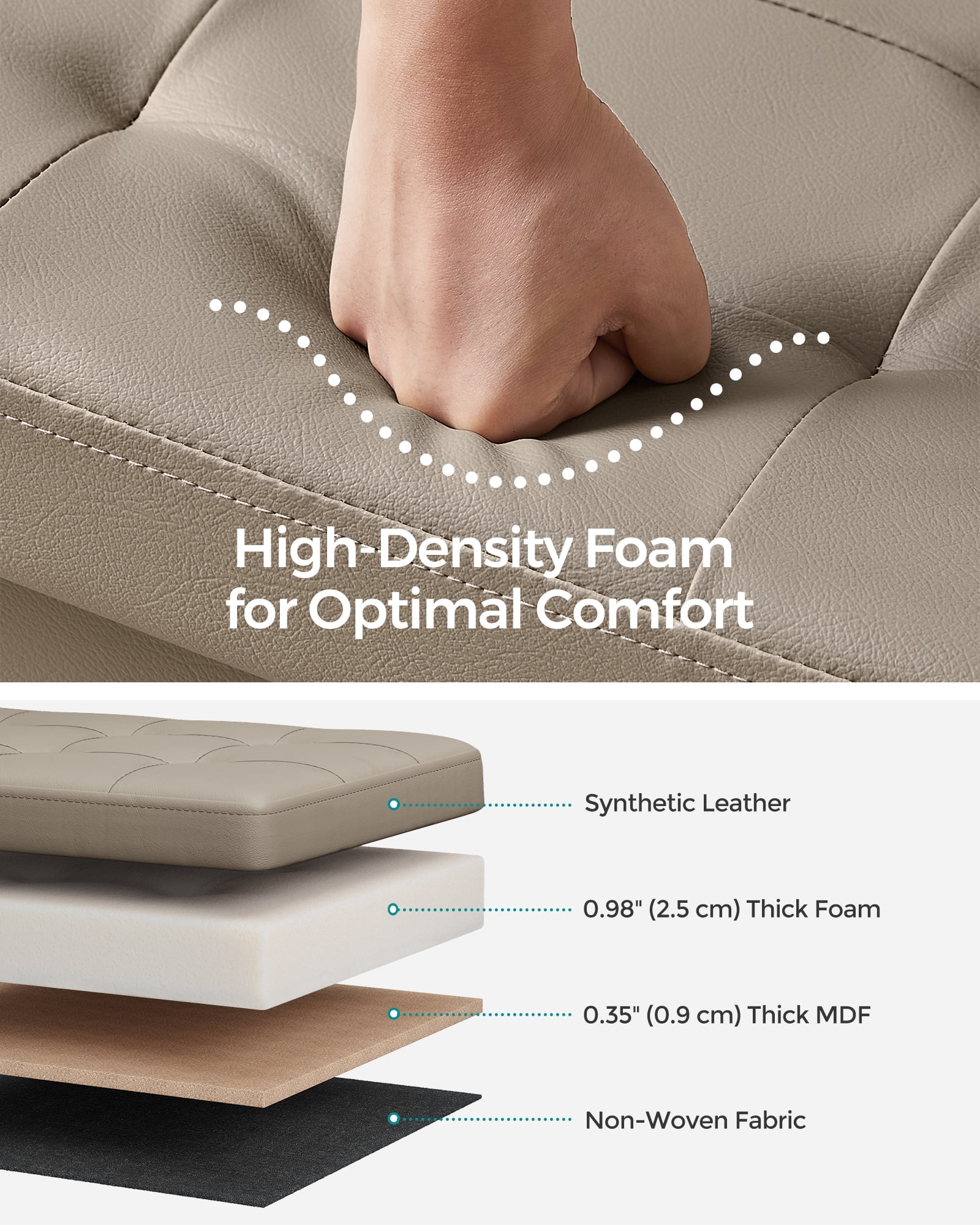 SONGMICS 30" Storage Ottoman Bench Folding Leather Ottoman Storage Footrest Hold up to 660lb Light Taupe
