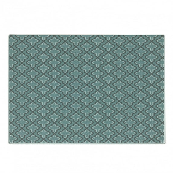 Turquoise Cutting Board, Oriental Moroccan Style Shapes Rounds in Symmetic Order Orient Image, Decorative Tempered Glass Cutting and Serving Board, Small Size, Turquoise Brown, by Ambesonne