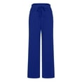 thumbnail image 4 of Povozer Women's Satin Pants Dress Casual Pleated Pull on High Waist Pants with Pockets(Blue,L), 4 of 6