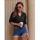 thumbnail image 5 of Blusa HOTOUCH de manga corta para mujer, lino y algodón, color negro, 5 of 7