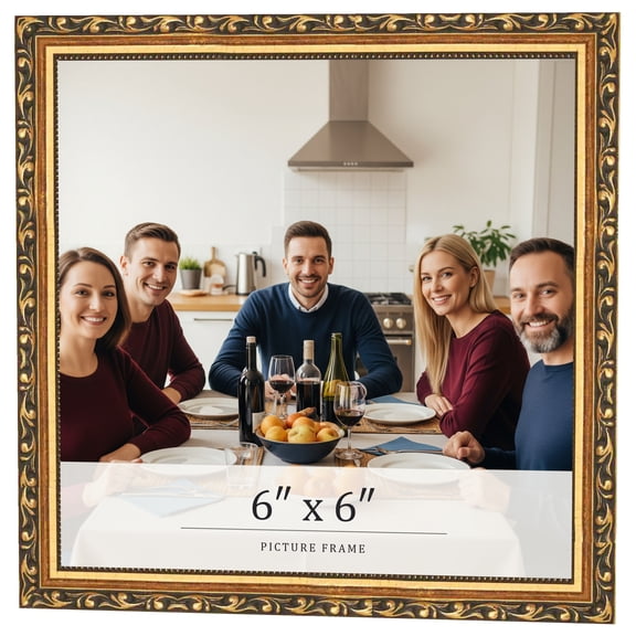 6x6 Frame Black & Gold Solid Wood Picture Frame Width 1.125 Inches | Interior Frame Depth 0.375
