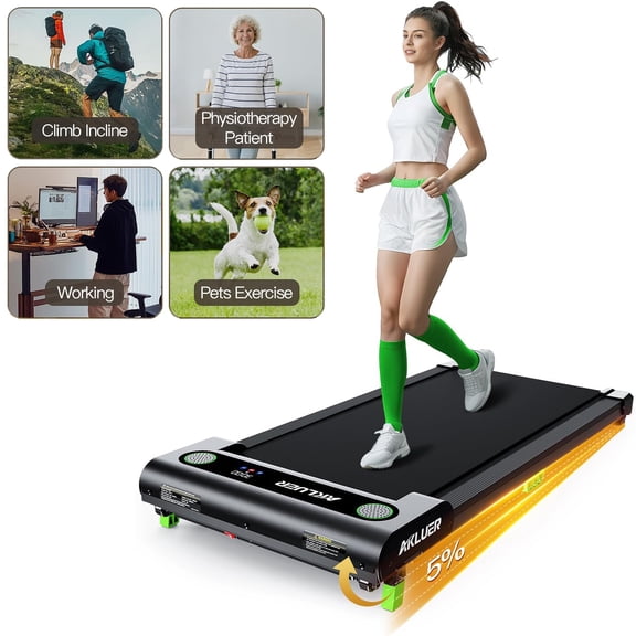 AKLUER Walking Pad Treadmill with Manual Incline, 2.5 HP Under Desk Treadmill for Home, LED Display & Remote Control, 0.6–4 MPH, 330 lbs Capacity
