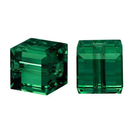 Swarovski Emerald Green Cufflinks - Swarovski Crystal, #5601 Cube Beads 4mm, 10 Pieces, Emerald Green