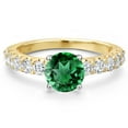 thumbnail image 3 of Gem Stone King 14K Two Tone Gold Green Nano Emerald and Lab Grown Diamond Engagement Ring for Women | 1.87 Cttw | Round 7MM | Gemstone May Birthstone | Size 5, 3 of 6