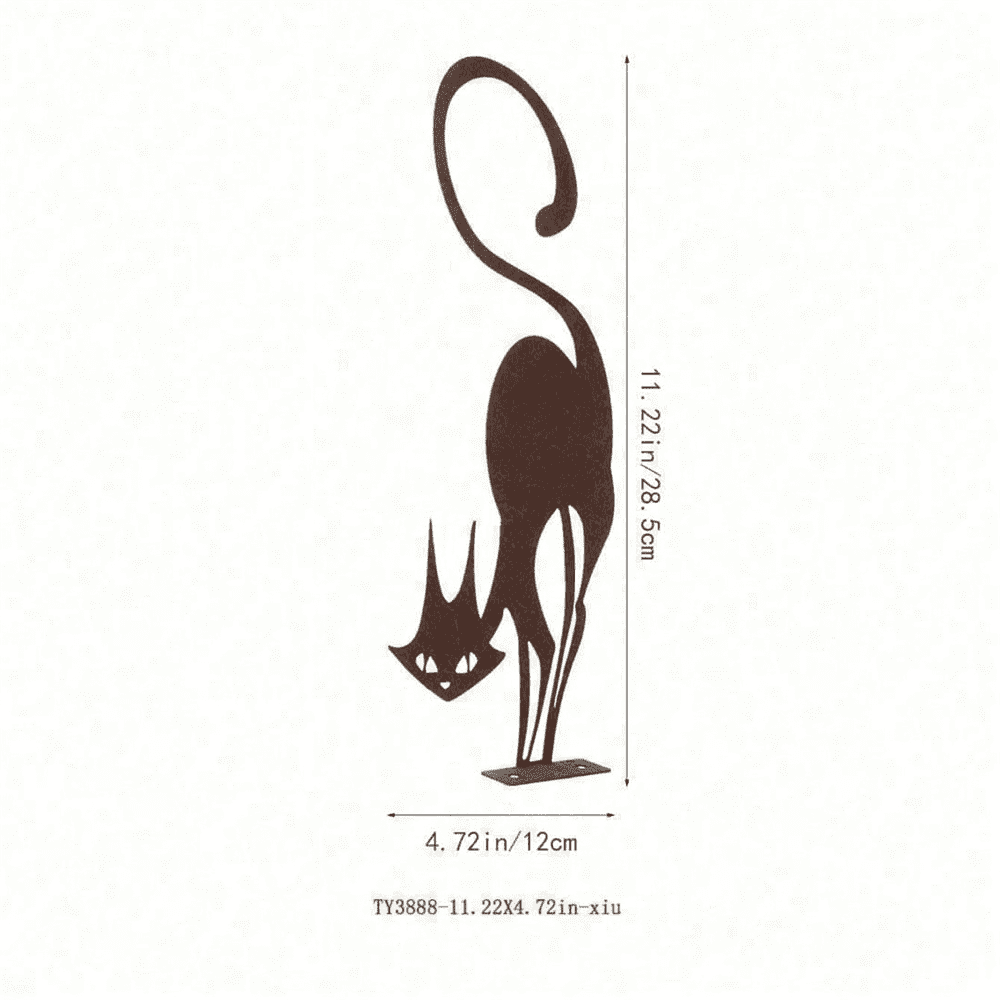 Gothic Black Cat Iron Wall Art Vintage Halloween Christmas Sculpture for Outdoor Indoor Garden Patio Decor