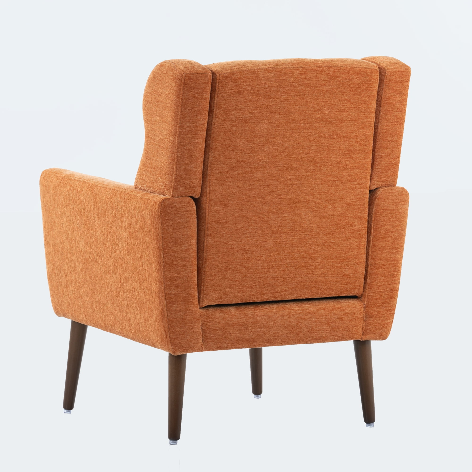 Leumius Modern Accent Chair with Solid Wood Leg, Chenille Armchair with Pillow, Comfy Soft Padded Lounge Chair for Small Space, Bedroom, Living Room Orange