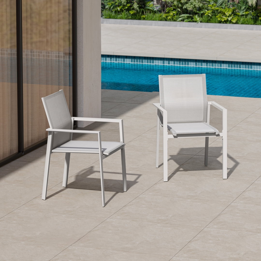 2-Piece Patio Stackable Dining Chairs with Full-Wrap Textilene & High Back, Warm Gray