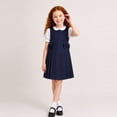 thumbnail image 3 of LittleSpring Toddler Girls Sleeveless Dress School Uniform Jumper Dress Navy Blue Pleated Hem 4T Back Zipper Cotton Round Bows Fashion, 3 of 6