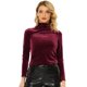thumbnail image 1 of Blusa básica de cuello alto de terciopelo elástico con cuello simulado para mujer borgoña XS, 1 of 5
