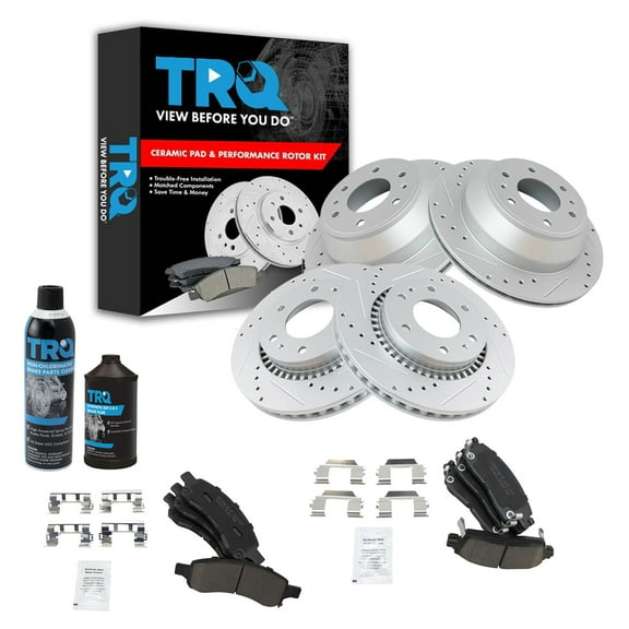 TRQ Performance Brake Rotor Ceramic Pad Front Rear Kit w/Chemicals BKA17357