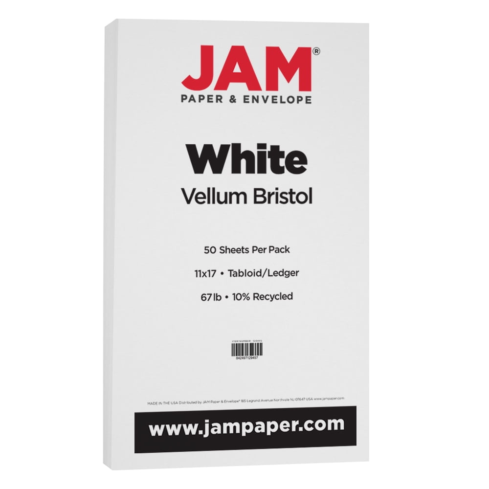 JAM Paper Extra Heavy Weight 110lb Cardstock, 11 x 17, Tabloid Coverstock, White, 50 Sheets/Pack