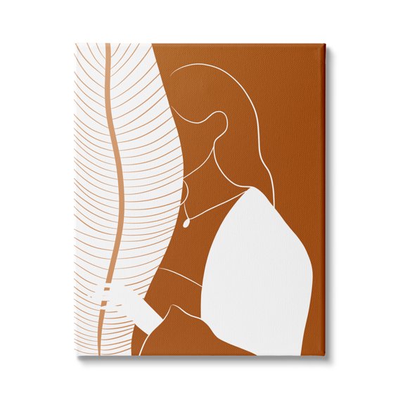 Stupell Indtries Woman Behind Palm Leaf Abstract Portrait Orange White,36 x 48,Design by Birch&Ink