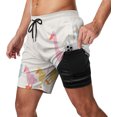 thumbnail image 1 of Sunyuer Men's Swim Trunks with Compression Liner 2-in-1 Drawstring Swimming Shorts Quick Dry Beach Board Shorts with Pockets, Colorful Goose Family, L, 1 of 8