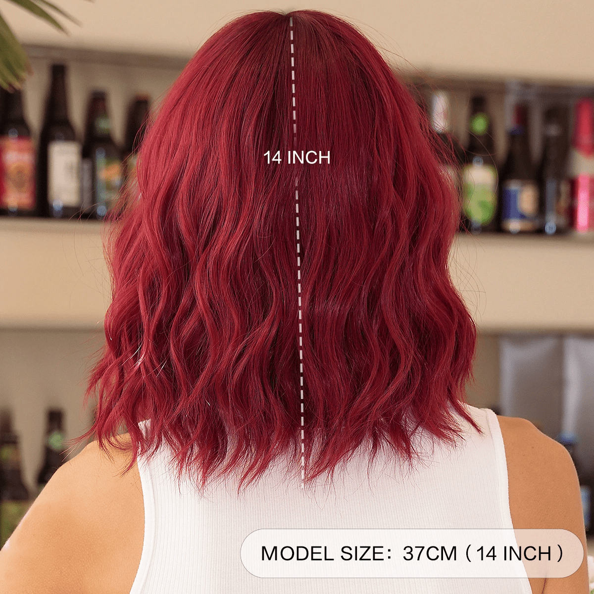 PEAKIN Fashion Wig 14 inch Women Red Short Curly Hair Natural Shaggy Short Bob Full Head with Bangs Wigs
