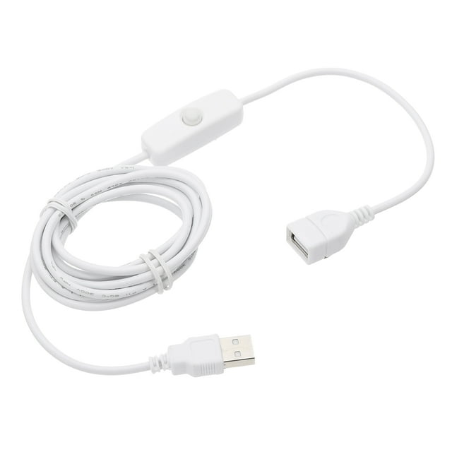 Cable de Extensión USB Uxcell con Interruptor, Cable de Alimentación con Interruptor de Botón Inline para Tira LED Lámpara de Escritorio Blanco 6.56 ft 1