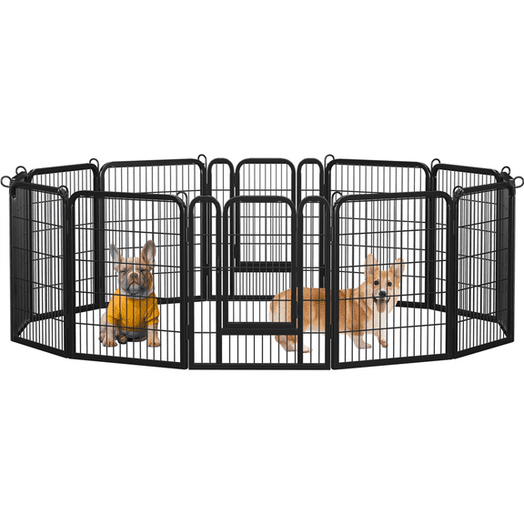 Alden Design 31.5 inch Tall 12 Panels Metal Dog Playpen Fence for Exercise, Black