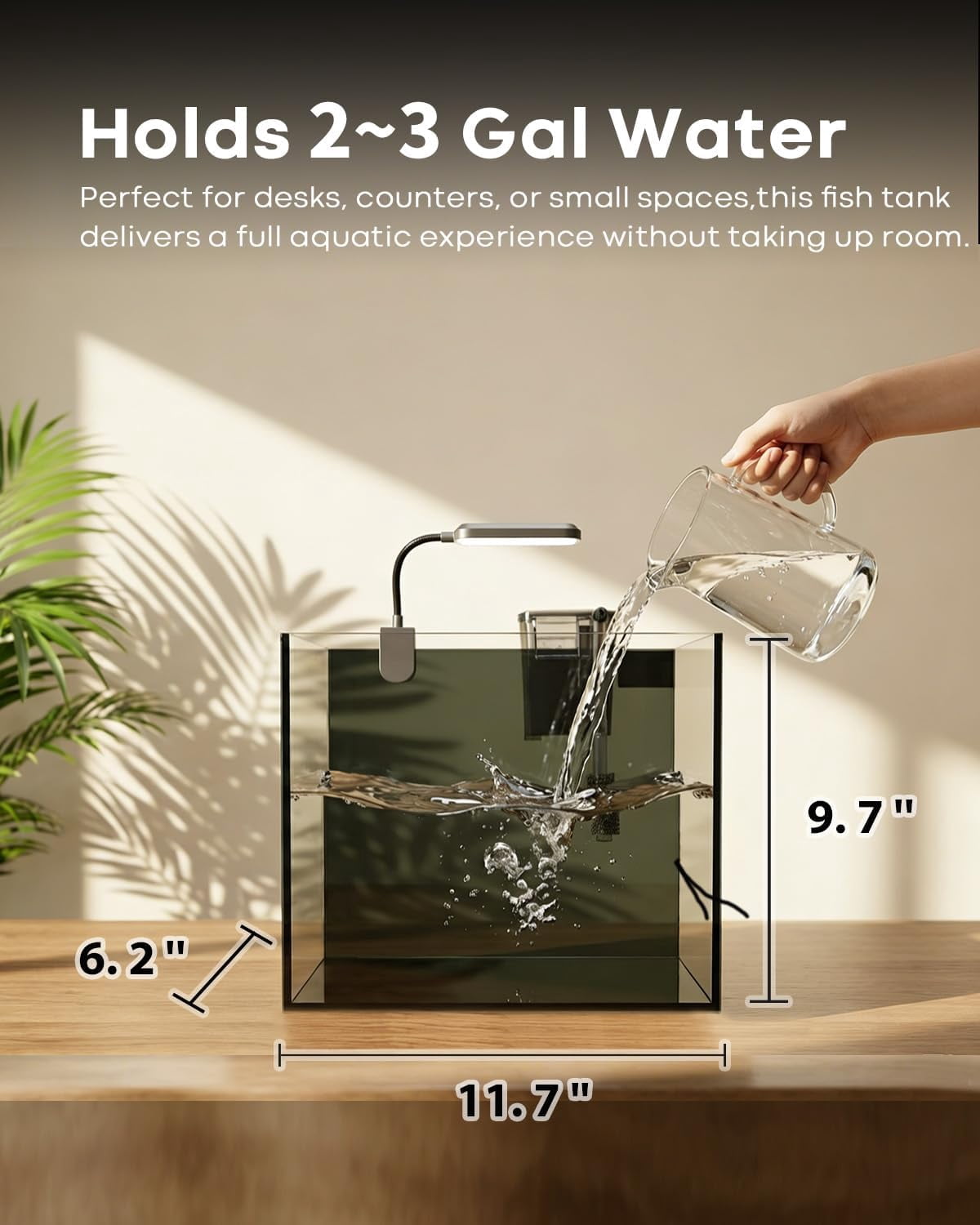 Desktop Small Aquarium Set Glass Fish Tank 1.25 Gallon, with Water Pump Filter Bright LED Light Gravel Cleaning Tool, Starter Kit Small Space Easy Setup Space-Saving Design Betta Shrimp