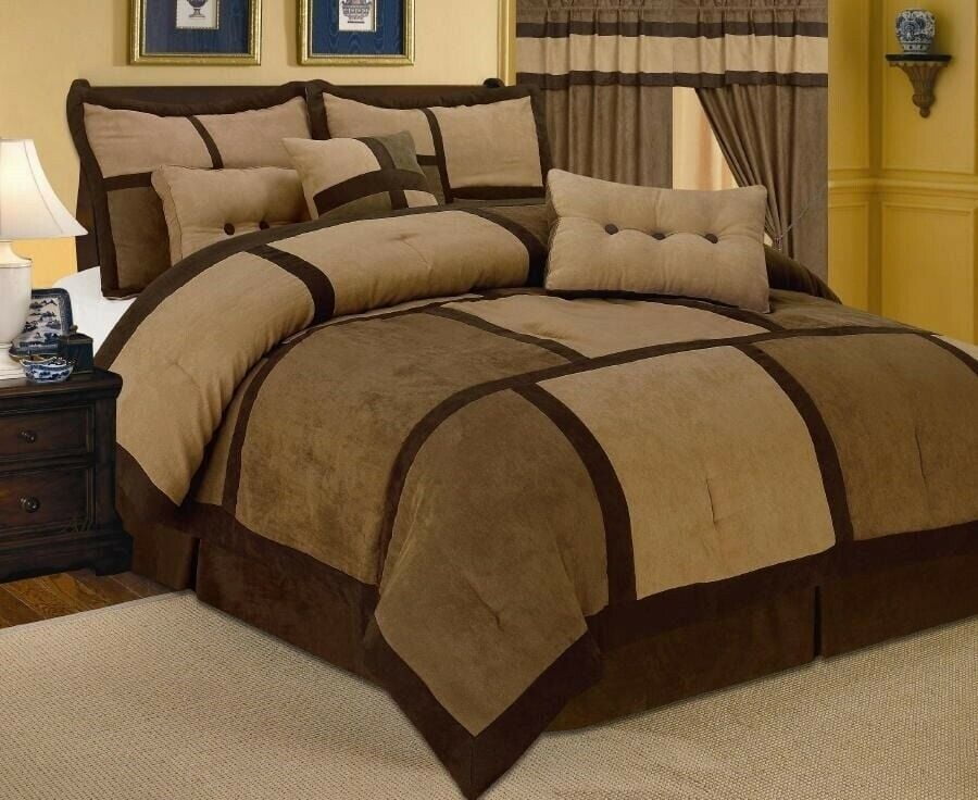 Queen Cotton Sateen Comforter, Polyester Fiber Filling, Tan Brown