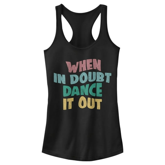 Junior's Lost Gods When In Doubt Dance It Out  Racerback Tank Top Black Small