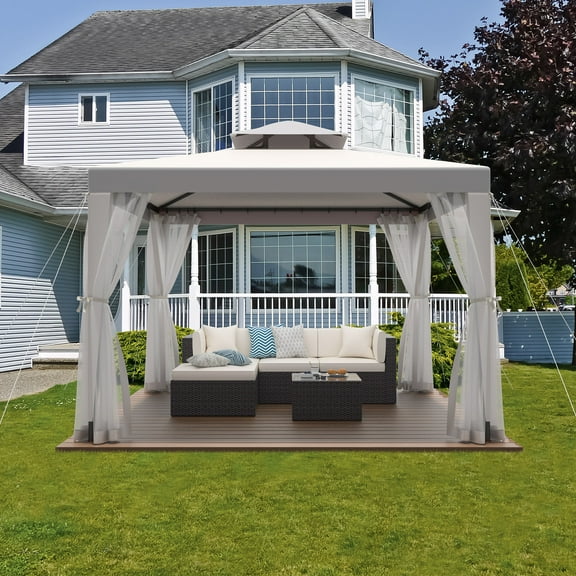 10'x10' Mosquito Netting Patio Gazebo Tent Outdoor Canopy Shelter For Garden,Grey
