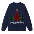 thumbnail image 2 of Gibobby Jersey de forro polar Suéter casual de moda navideña de manga larga con hombros descubiertos y estampado de estrellas de árbol de Navidad tricolor para mujer (Azul, M), 2 of 4