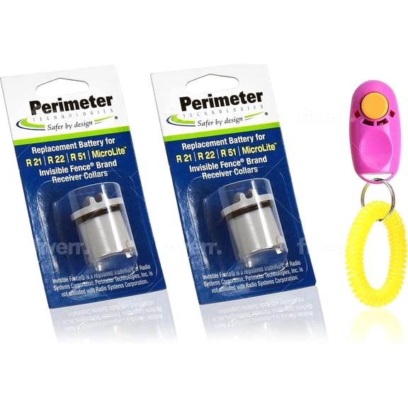 Perimeter Technologies Dog Collar Batteries Compatible with Invisible Fence | Replacement Batteries for R21 or R51 Receiver Dog Collars | Includes ValueGroupie Training Clicker | Pack of 2