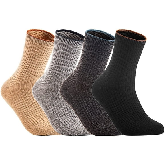 Lian LifeStyle Big Girl's 4 Pairs Wool Crew Socks HR1612 Size L/XL Casual (No Wine)