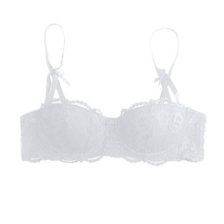 Arnsht Women Lace Push Up Bras Thin Style Ventilate Large Size Thick Padded Plunge Cleavage Underwire Bra White 38/85