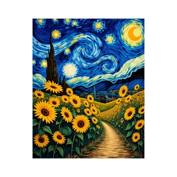 Paint by Numbers Kit for Adults, Sunflowers Under Starry Night Sky Paint by Numbers, Easy Paint by Numbers Kit for Adults Beginner, DIY Adult Paint by Number Kits on Canvas, 12x16in Home Decor