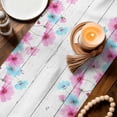 thumbnail image 3 of Blue Pink Flowers Table Runner - 48 Inch Long Spring Garden Floral Gray Wooden Cotton and Linen Blended Dress Scarves Farmhouse Table Runner for Kitchen Dining, Coffee Table, 13" x 48", 3 of 8