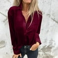 thumbnail image 4 of TMOYZQ Womens Velvet Tops Long Sleeve Button Down Shirt Jacket Loose Casual Spring Retro Blouse Lapel Work Office Tunic Tops with Pocket, 4 of 7