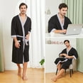 thumbnail image 6 of FashGudim 100% Cotton Knit Robe for Men Lightweight Summer Robes Thin Kimono Bathrobes Knee Length (Black/Grey,L/XL), 6 of 6