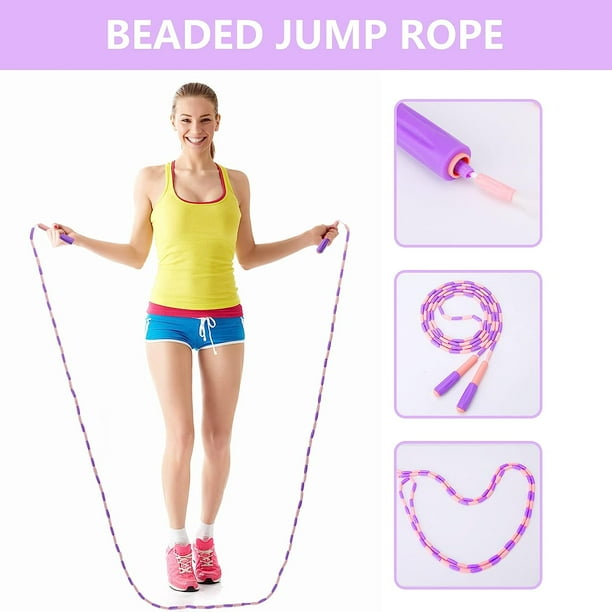 Corde à Sauter à Perles Réglable – 2,8 M, Poignées 14 Cm, Plastique Rigide – Pour Cardio, Coordination – Jusqu’à 190 Cm