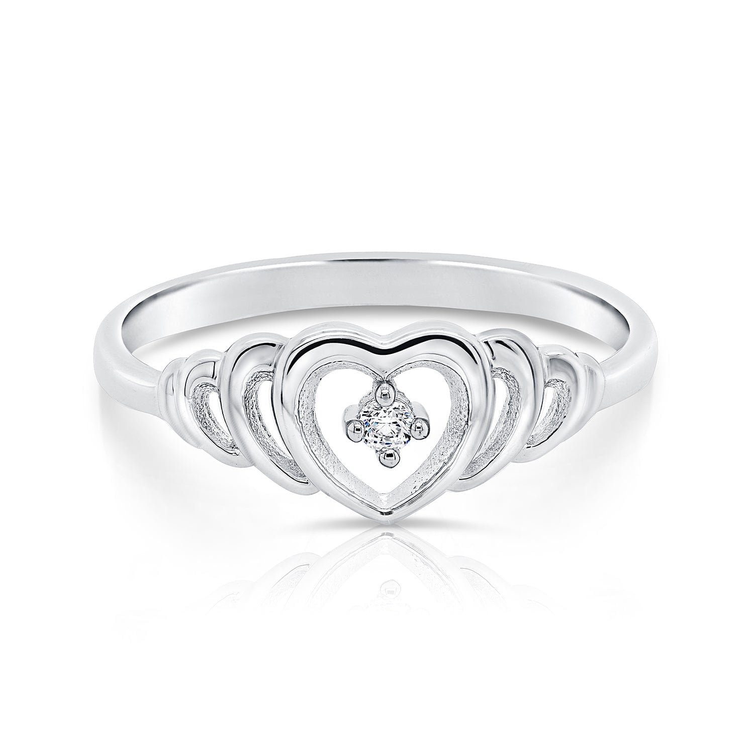 Tilo Jewelry .925 Sterling Silver Open Heart Ring with Cubic Zirocnia CZ Stone | Size 5 | Women & Unisex
