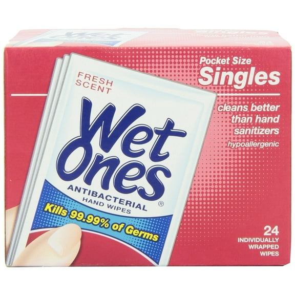 Wet Ones Antibacterial Individually Wrapped Single Wipe 24-Count