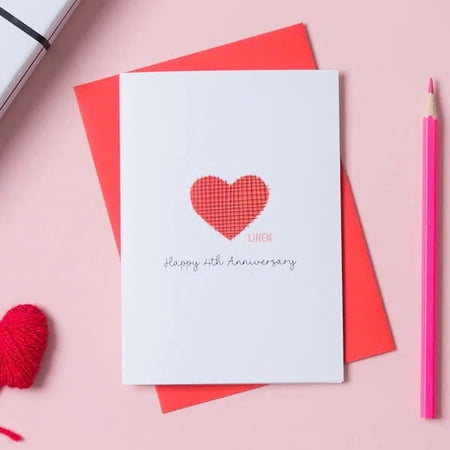 Happy 5th Anniversary Card with Linen Heart Design – Elegant Greeting Card with Envelope – Perfect for Celebrating Wood Anniversary