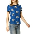 thumbnail image 5 of MODA NOVA Juniors Short Sleeve Contrast Cartoon Cat Pet Print Tee Ringer T-Shirt Tops Royal Blue L, 5 of 7