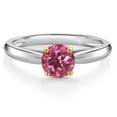 thumbnail image 3 of Gem Stone King 10K Two Tone Gold Pink Tourmaline Solitaire Engagement Ring for Women | 0.52 Cttw | Round 5MM | Gemstone October Birthstone | Size 8, 3 of 6