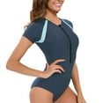 thumbnail image 3 of MGCWSH Women's Short Sleeve One Piece Rash Guard Swimsuit Zip Front UPF50+ Surfing Athletic Bathing Suit Navy L, 3 of 4