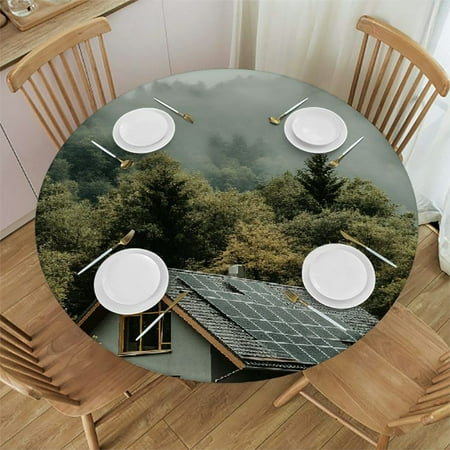 

Ocean Sea Turtle Fitted Round Tablecloth Coastal Shell Coral Waterproof Table Cover with Elastic Edged Blue Aqua Sealife Table Cloth for Dining Kitchen Party Decor Fits Round Tables up to