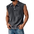 thumbnail image 2 of Inglocry Big and Tank Tops for Men Vintage Denim Henley Shirts Casual Button Up Acid Wash T-shirt Sleeveless Boxy Tee Shirts Gray L, 2 of 5